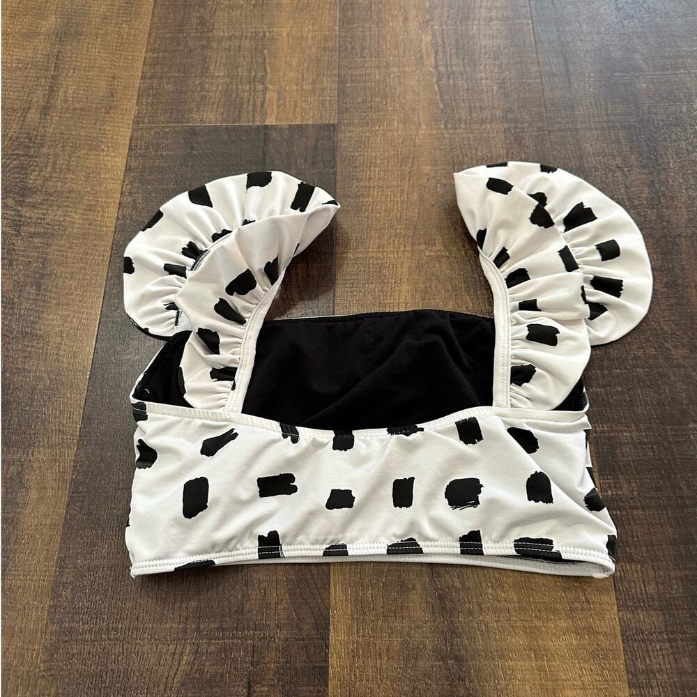 Albion Fit Black White Ruffle Strap Bikini Top Polka Dot Swim Top Size Small - Picture 5 of 9